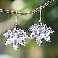 Sterling silver dangle earrings, 'Sycamore Leaf' - Handcrafted Sterling Silver Leaf Earrings from Bali