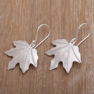 Sterling silver dangle earrings, 'Sycamore Leaf' - Handcrafted Sterling Silver Leaf Earrings from Bali