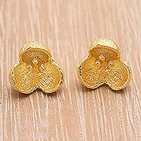 18k Gold Plated Floral Stud Earrings from Bali,'Bell Blossom'