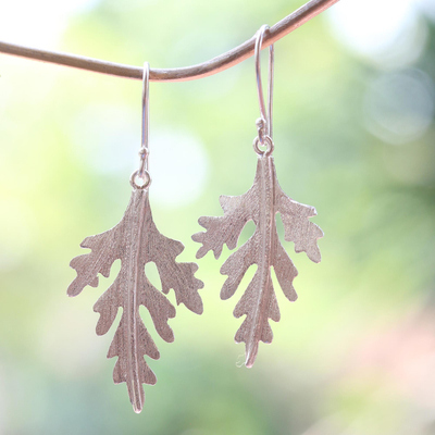 Sterling silver dangle earrings, 'Cypress Leaf' - Handcrafted Silver 925 Cypress Leaf Earrings from Bali