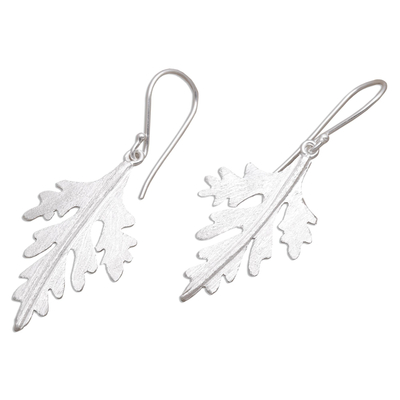 Sterling silver dangle earrings, 'Cypress Leaf' - Handcrafted Silver 925 Cypress Leaf Earrings from Bali