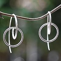 Sterling silver drop earrings, 'Circular Illusion' - Circular Sterling Silver Drop Earrings from Bali