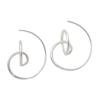 Sterling silver drop earrings, 'Circular Illusion' - Circular Sterling Silver Drop Earrings from Bali
