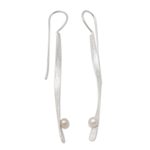Cultured pearl drop earrings, 'Dewy Twist' - Modern Cultured Pearl Drop Earrings Crafted in Bali