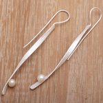 Cultured pearl drop earrings, 'Dewy Twist' - Modern Cultured Pearl Drop Earrings Crafted in Bali