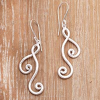 Modern Brushed Sterling Silver Earrings Handcrafted in Bali,'Silver Song'