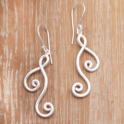 Sterling silver dangle earrings, 'Silver Song' - Modern Brushed Sterling Silver Earrings Handcrafted in Bali