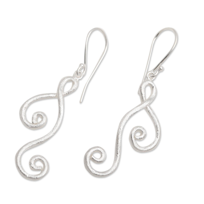 Sterling silver dangle earrings, 'Silver Song' - Modern Brushed Sterling Silver Earrings Handcrafted in Bali