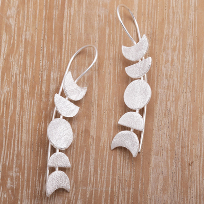 Sterling silver drop earrings, 'Moon Time' - Moon-Inspired Sterling Silver Drop Earrings from Bali