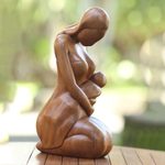 Wood sculpture, 'Care of a Mother' - Mother and Child-Themed Suar Wood Sculpture from Bali