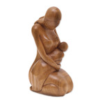 Wood sculpture, 'Care of a Mother' - Mother and Child-Themed Suar Wood Sculpture from Bali
