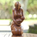 Wood sculpture, 'Care of a Mother' - Mother and Child-Themed Suar Wood Sculpture from Bali