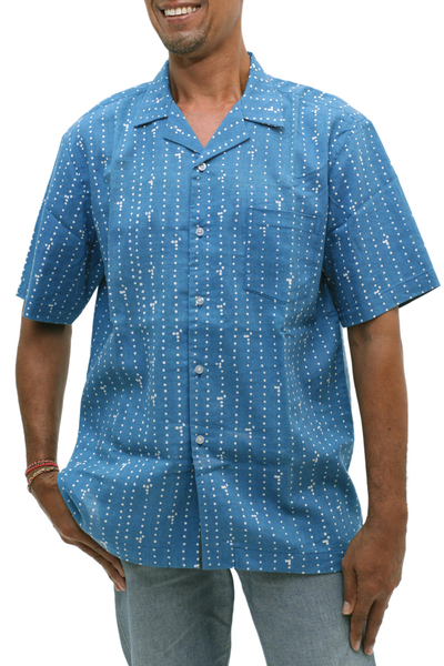 Camisa de hombre de manga corta en mezcla de lino - Camisa de manga corta en mezcla de lino para hombre