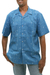 Men's linen-blend short-sleeved shirt, 'Keeping Track' - Men's Short Sleeved Linen Blend Shirt (image 2a) thumbail