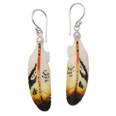 Cultured Pearl Feather Dangle Earrings from Bali