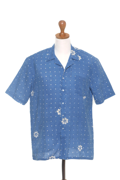 Kurzärmliges Herrenhemd aus Leinenmischung - Kurzärmliges IndIgo-Hemd für Herren