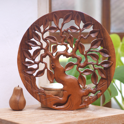 Wood relief panel, 'Venerable Tree' - Hand Carved Balinese Relief Panel of the Tree of Life