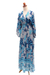 Rayon maxidress, 'Venus Garden' - Blue Print Rayon Caftan-Style Maxidress (image 2d) thumbail