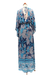 Rayon maxidress, 'Venus Garden' - Blue Print Rayon Caftan-Style Maxidress (image 2e) thumbail