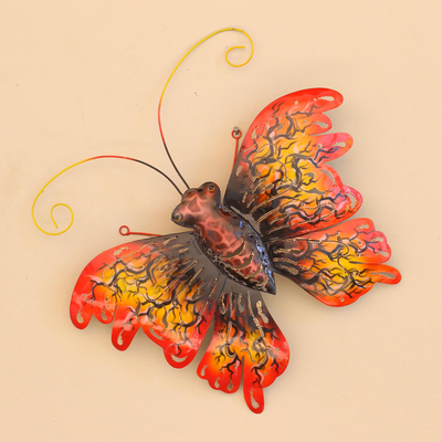 Metal wall art, 'Blazing Butterfly' - Hand Crafted Metal Wall Art Butterfly