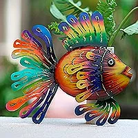 Wandskulptur aus Metall, „Flamboyant Fish“ – Bunte Fisch-Wandskulptur aus Stahl