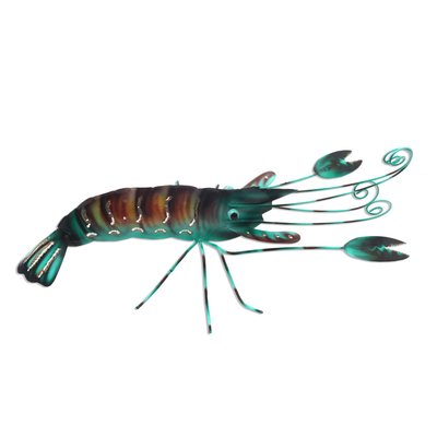 Metal wall art, 'Rock Lobster' (13 inch) - Hand Made Metal Lobster Wall Accent (13 Inch)