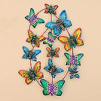 Metal Wall Art, 'Social Butterflies' - Steel Butterfly Wall Art Handmade in Bali