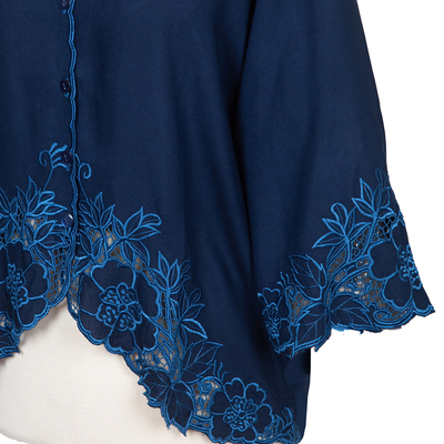Embroidered rayon blouse, 'Azure Blossom' - Blue Rayon Embroidered Floral Blouse