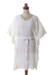 Embroidered rayon caftan, 'Goddess in White' - Lacy Belted White Rayon Caftan from Bali thumbail