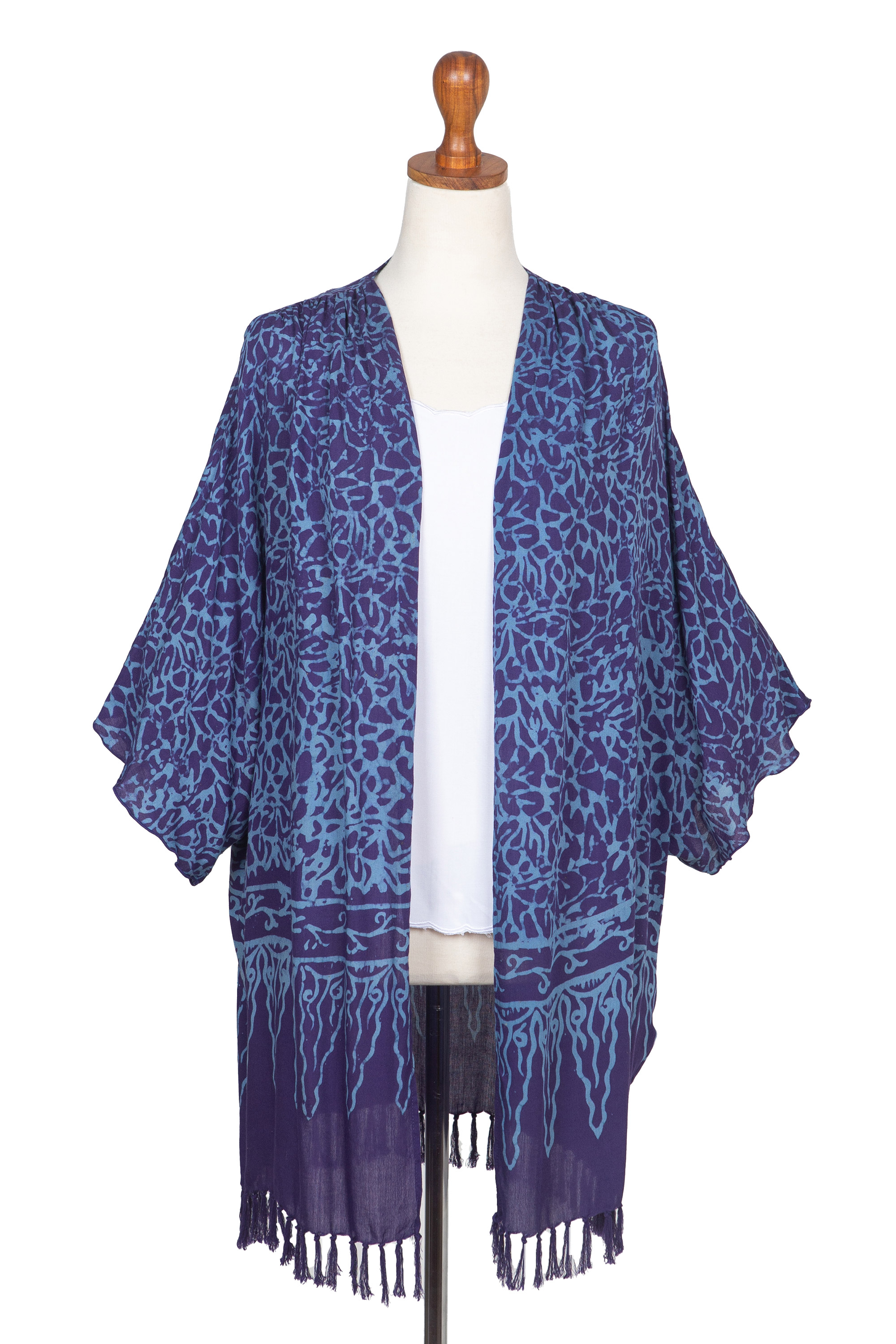 UNICEF Market | Rayon Batik Kimono Jacket in Blue Violet Print - Waterways