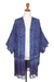 Rayon batik kimono, 'Waterways' - Rayon Batik Kimono Jacket in Blue Violet Print thumbail