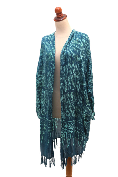 Rayon batik kimono, 'Sea Sponge' - Breezy Rayon Kimono with Batik Design