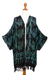 Rayon batik kimono, 'Raindrops' - Hand Stamped Black and Mint Rayon Batik Kimono thumbail