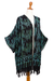 Rayon batik kimono, 'Raindrops' - Hand Stamped Black and Mint Rayon Batik Kimono