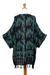 Rayon batik kimono, 'Raindrops' - Hand Stamped Black and Mint Rayon Batik Kimono (image 2e) thumbail