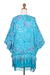 Batik-Kimono aus Rayon, 'Blasen - Blauer Batik-Rayon Kimono-Topper für Frauen