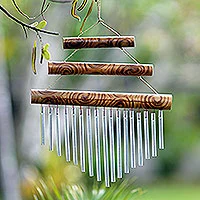 Bamboo and aluminum wind chime, 'Three Steps' - Harmonious Bamboo and Aluminum Wind Chime from Bali