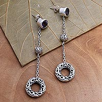 Amethyst dangle earrings, 'Pendulum Loops' - Dangle Earrings with Amethyst and Sterling Silver