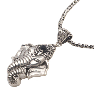 collar con colgante de ónix - Collar colgante temático Ganesha con ónix