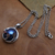 Cultured mabe pearl and garnet pendant necklace, 'Moon Bloom' - Cultured Blue Mabe Pearl Pendant Necklace with Garnets
