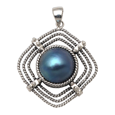 Halskette mit Anhänger aus kultivierten Mabe-Perlen - Halskette mit Anhänger aus blauen Mabe-Zuchtperlen