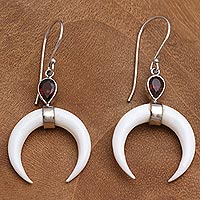 Garnet and bone dangle earrings, Sanur Crescents