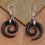 Garnet and horn dangle earrings, 'Shadow Swirls' - Swirl-Shaped Garnet and Dark Horn Dangle Earrings from Bali (image 2) thumbail