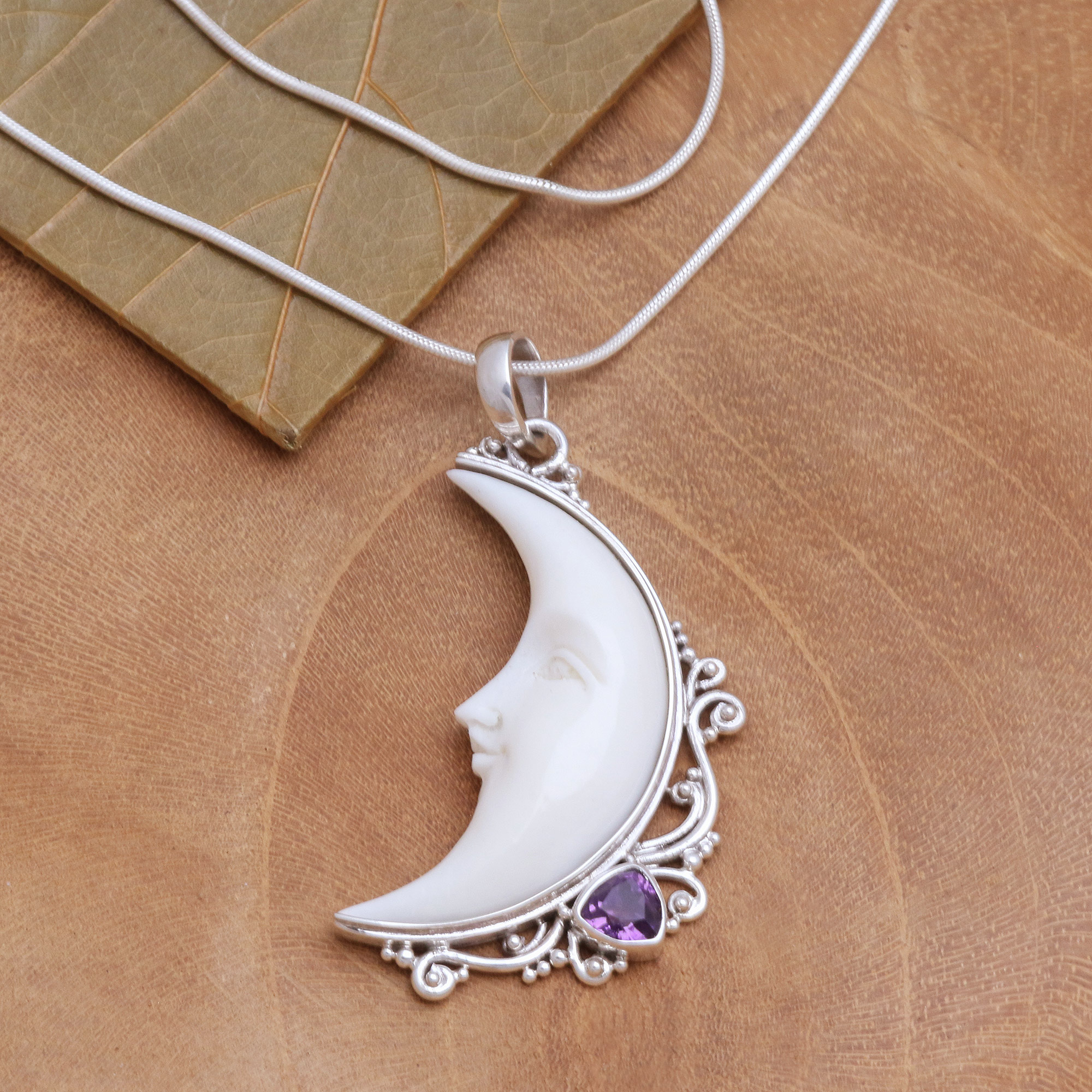 bone crescent moon necklace