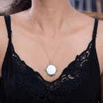 Peridot and garnet pendant necklace, 'Moon Ancestor' - Peridot and Garnet Moon Pendant Necklace from Bali