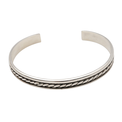 Sterling silver cuff bracelet, 'Measure by Measure' - Sleek Hand Crafted Sterling Silver Cuff Bracelet