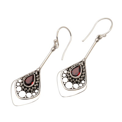 Garnet dangle earrings, 'Elegant Arrangement' - Garnet and Sterling Silver Dangle Earrings