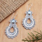 Blue topaz dangle earrings, 'Lavish Sky' - Blue Topaz Dangle Earrings Artisan Crafted in Bali