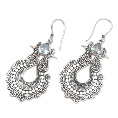 Blue topaz dangle earrings, 'Lavish Sky' - Blue Topaz Dangle Earrings Artisan Crafted in Bali