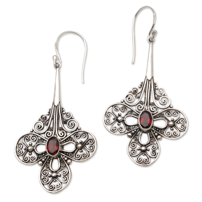 Garnet and Sterling Silver Dangle Earrings from Bali